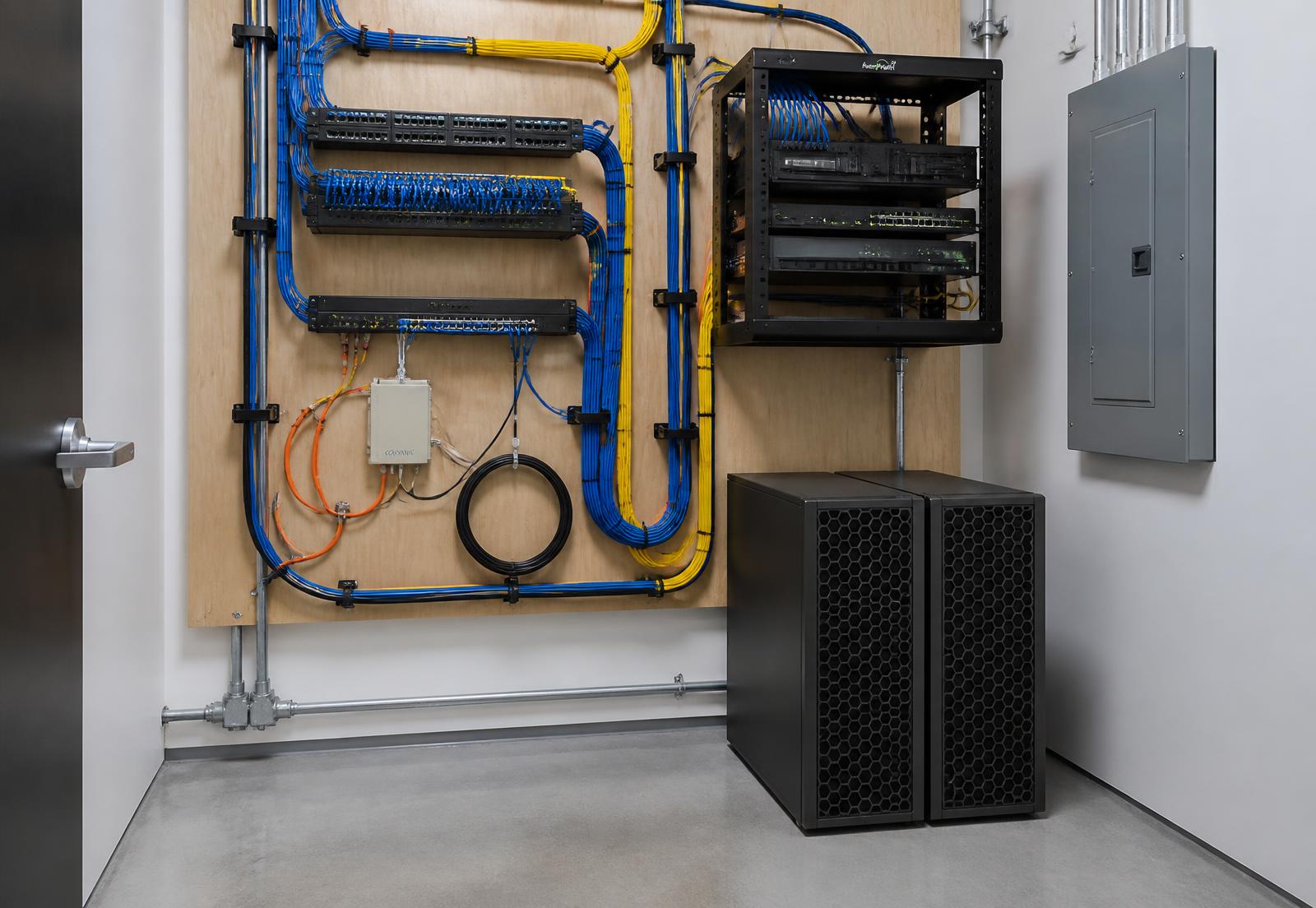 Modular data center cabinets in a property service room